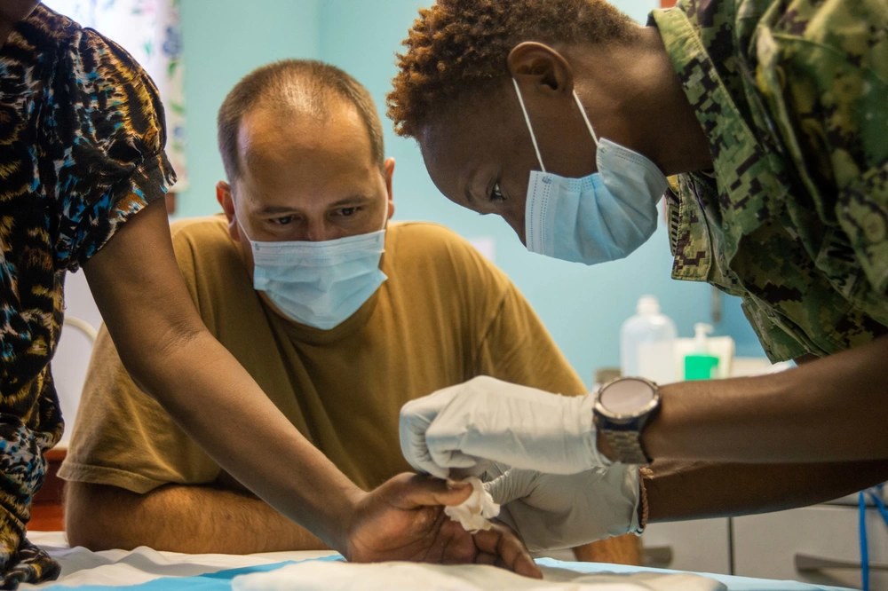 Providing medical care.